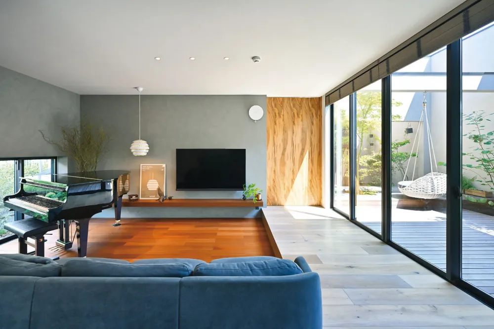 グランドピアノを設置したピットリビング