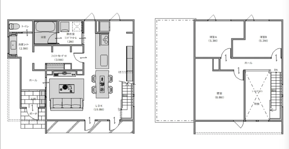 家族の「今」と「未来」を整える。 たっぷり収納と吹き抜けが心地よい、 大人のヴィンテージハウス。（一関市）